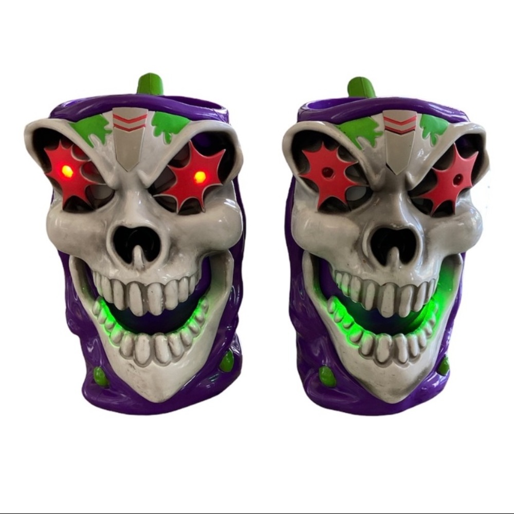 Monster Jam Grave Digger Light Up Glow Skull Plastic Mugs Set of 2 EERIE NWOT